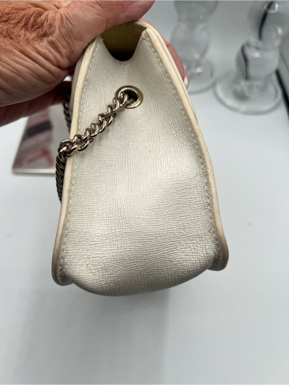 Furla Cream Leather Crossbody with Gold Chain Strap - Picture 5 of 13